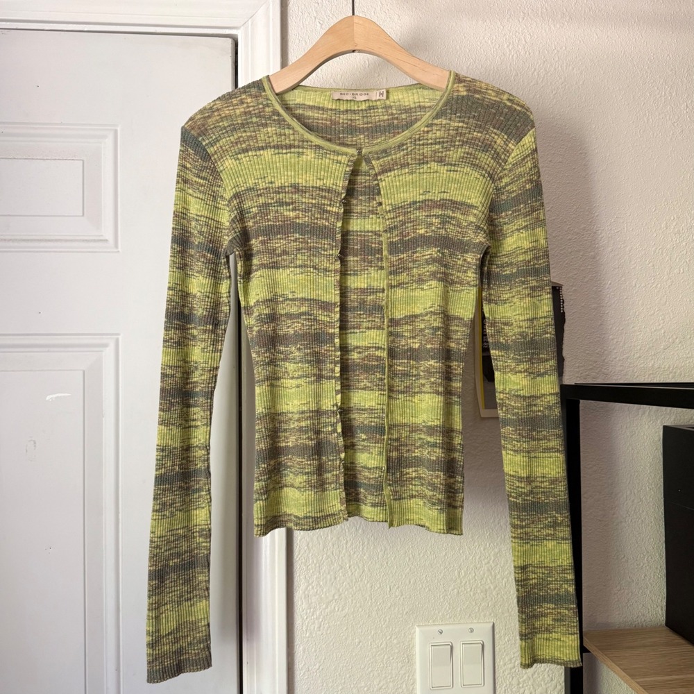 BEC + BRIDGE green rib ribbed hook eye long sleeve cardigan top